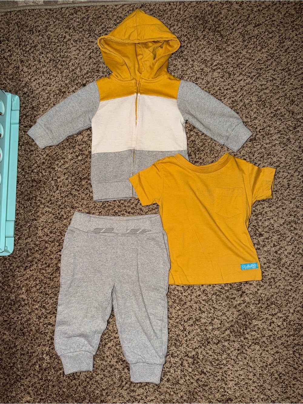 Kids three-Piece Set in Mustard and Gray